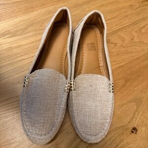 Women’s Beige Linen Loafers Slip-On Flats Casual Comfort Shoes Size 43